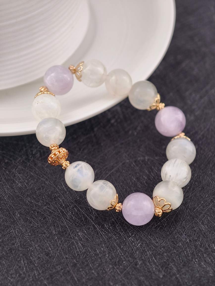Natural Moonstone and Amethyst Bracelet image