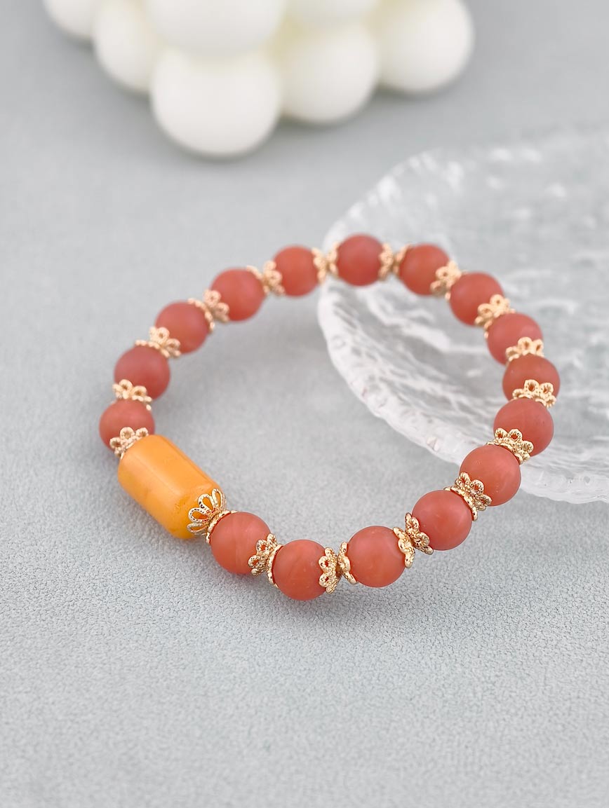 Natural South Red Agate and Beeswax Bracelet image