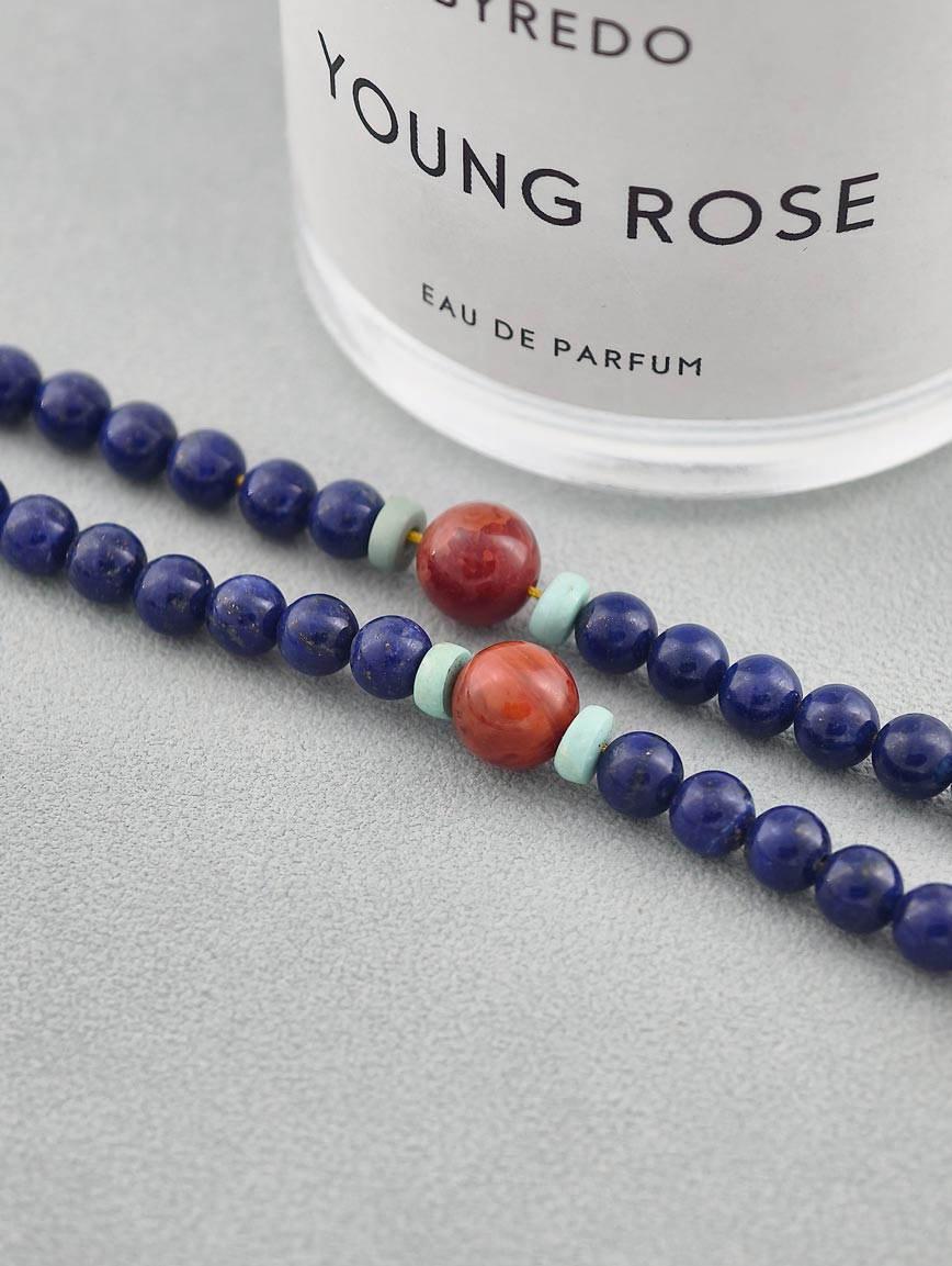 Amber Pendant with South Red Agate Turquoise and Lapis Lazuli Necklace image