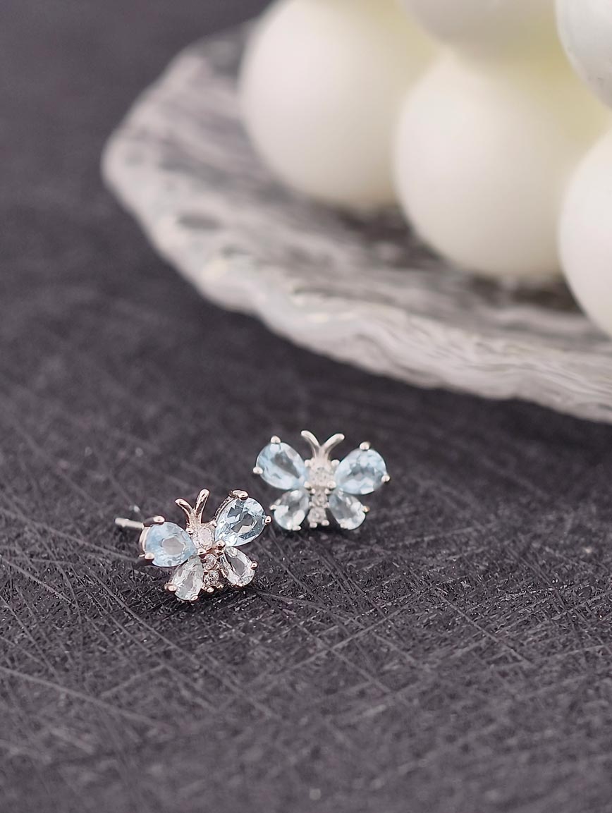 Natural Aquamarine Butterfly Sterling Silver Earrings image