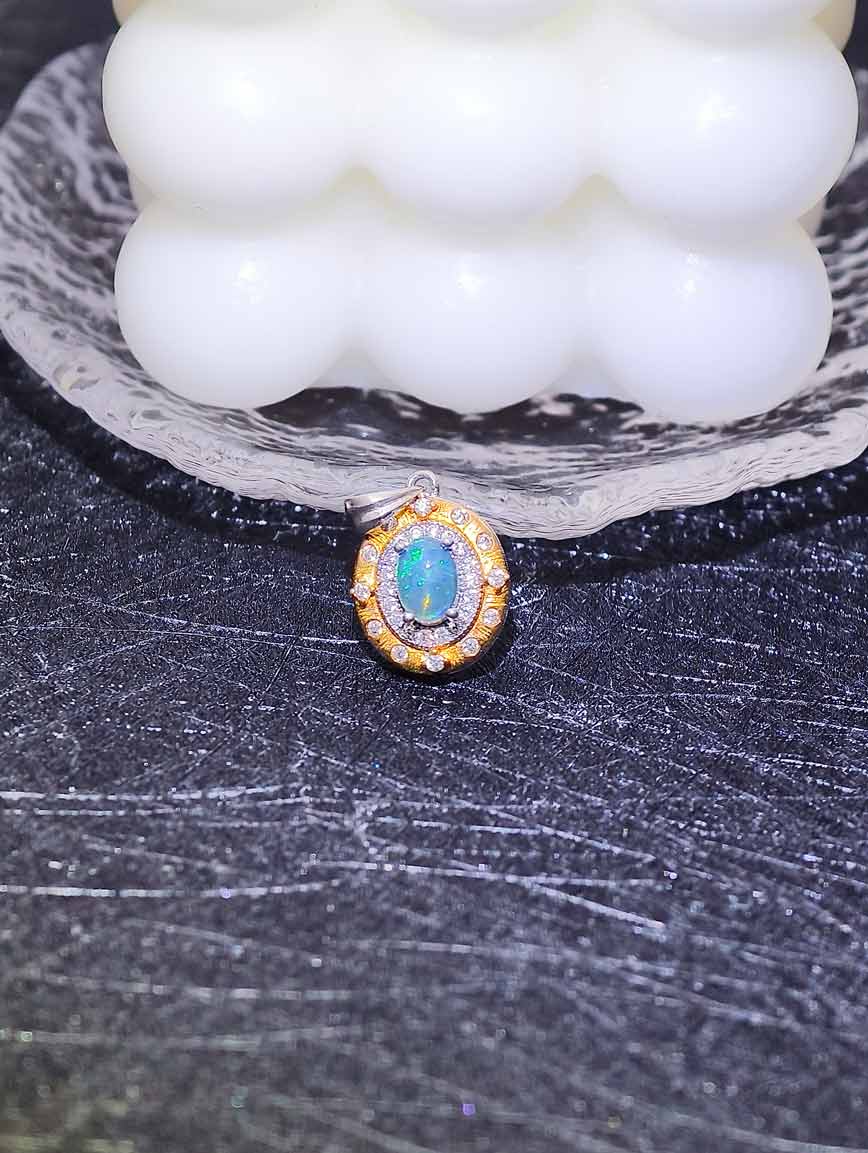 Natural Opal Sterling Silver Gold Plated Seiko Pendant image