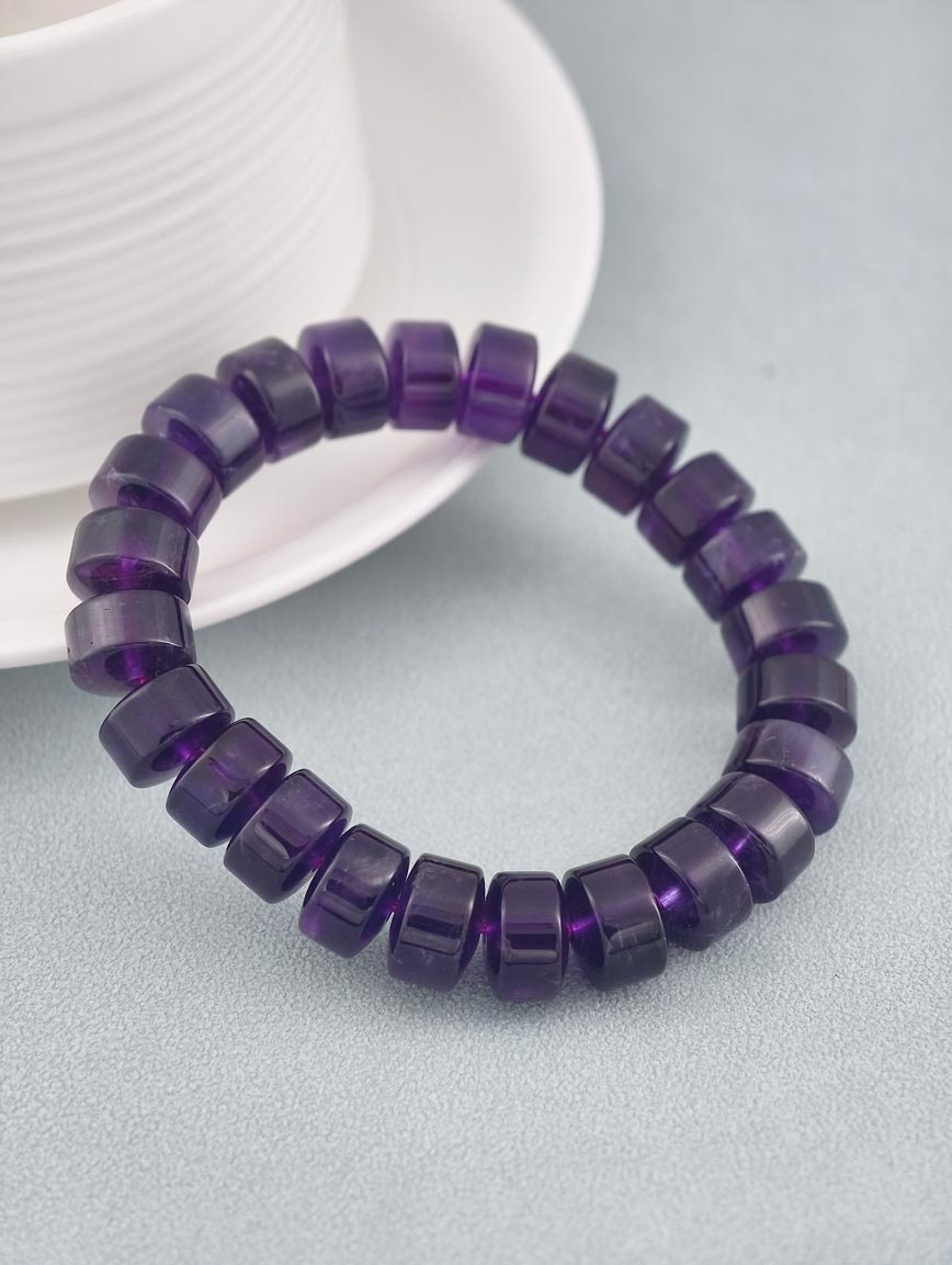 Natural Amethyst Wheel Bead Bracelet image
