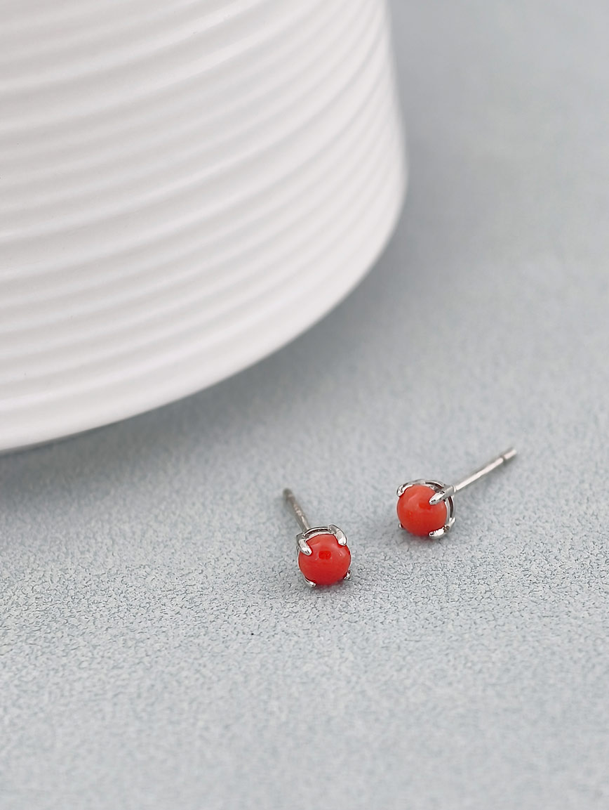 Natural Red Coral Sterling Silver Earrings image