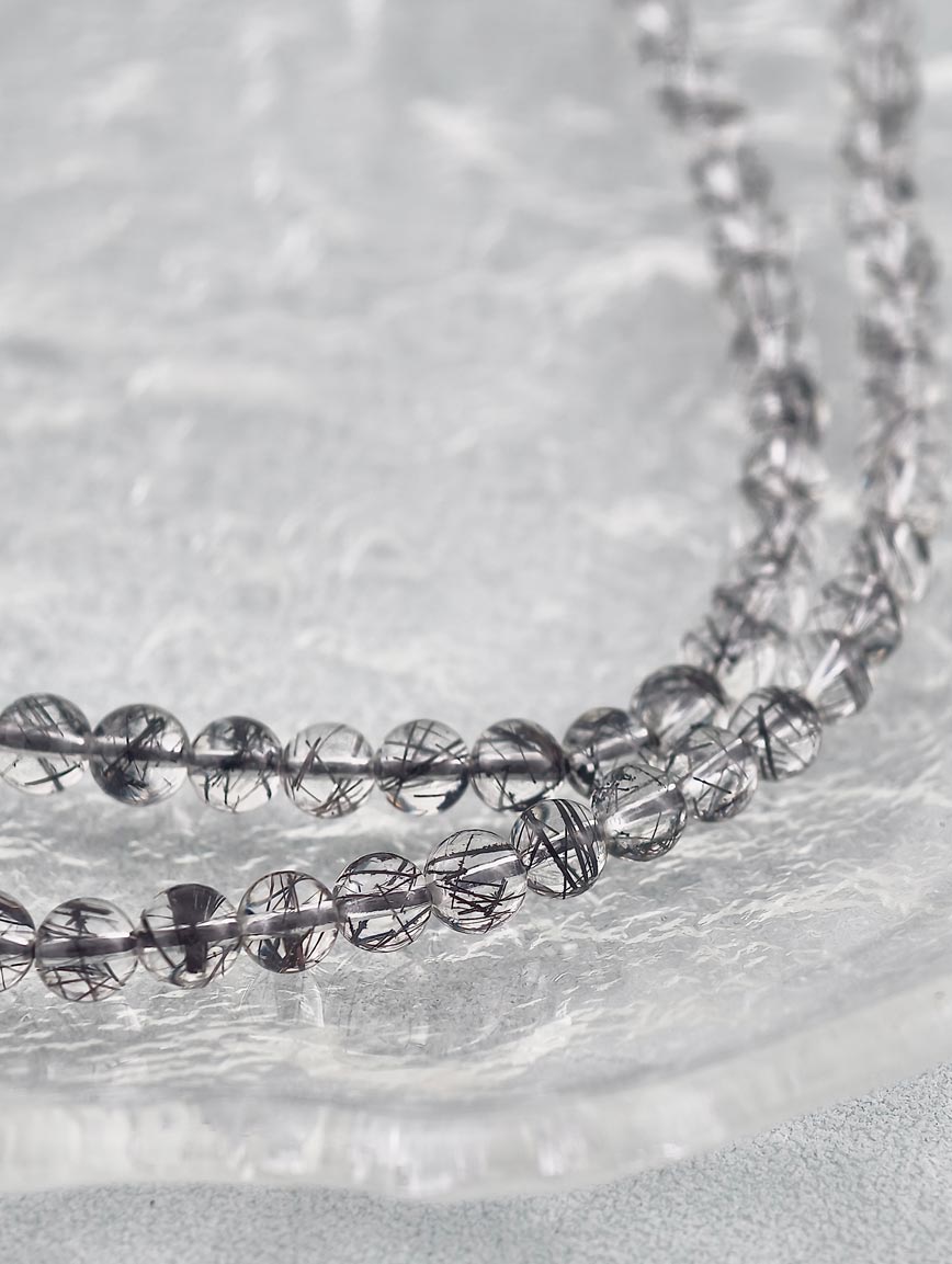 High Quality Natural Black Rutilated Quartz Two-Wrap Bracelet image