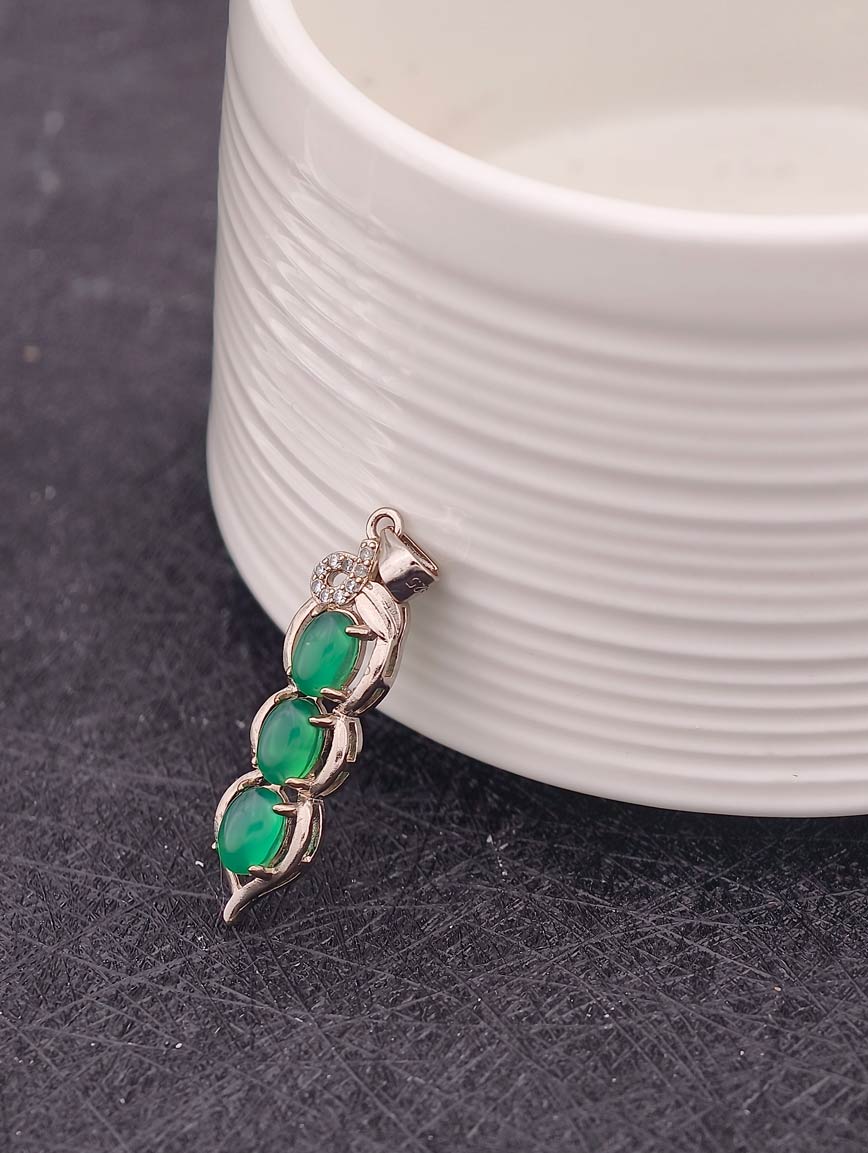 Natural Chrysoprase Green Beans Sterling Silver Pendant image