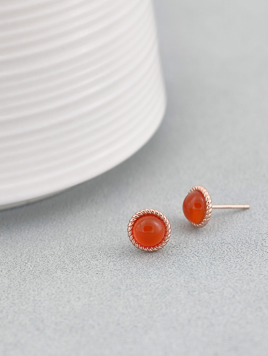 Natural South Red Agate Simple Style Sterling Silver Earrings image