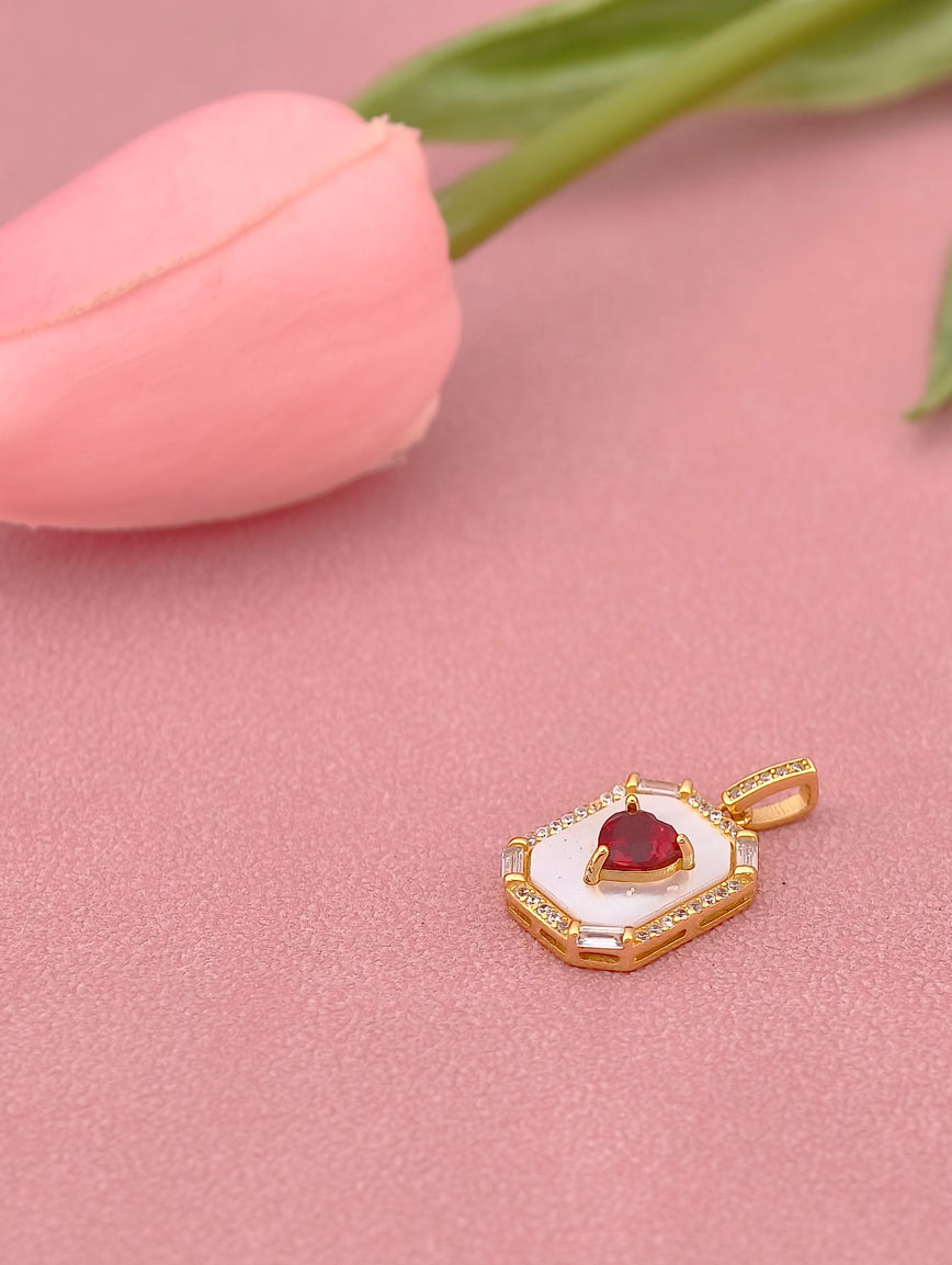 Natural Heart Garnet Mother of Pearl Sterling Silver Pendant image