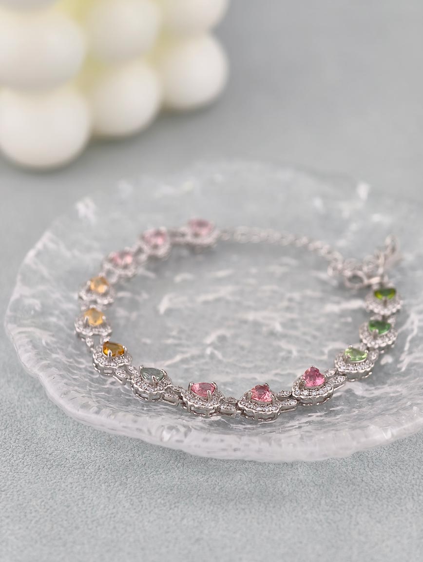 Natural Tourmaline Sterling Silver Gold Plated Delicate Style Bracelet image