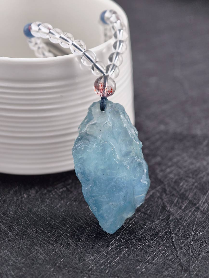 Aquamarine Pendant Clear Quartz Garnet Kyanite Super Seven Necklace image