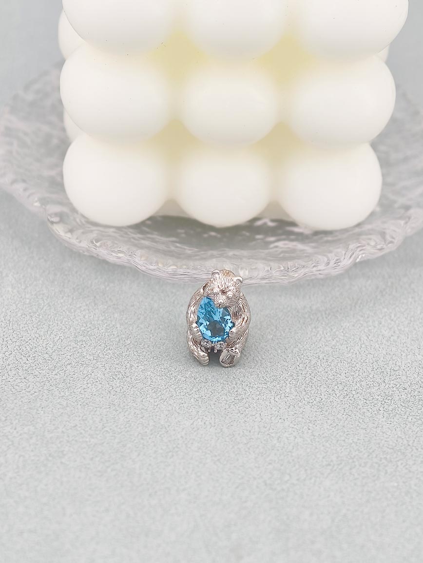Natural Blue Topaz Bear Hug Pendant image