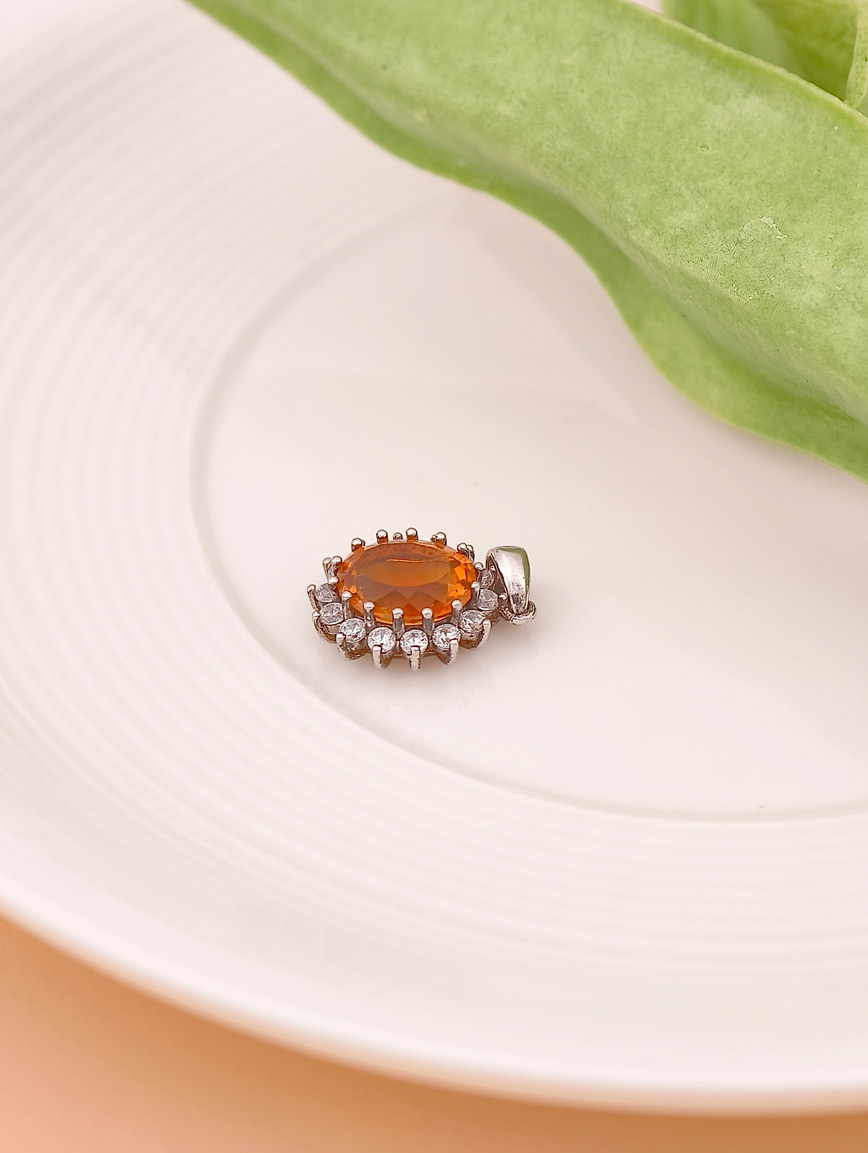 Luxurious Sparkling Citrine Sterling Silver Pendant image
