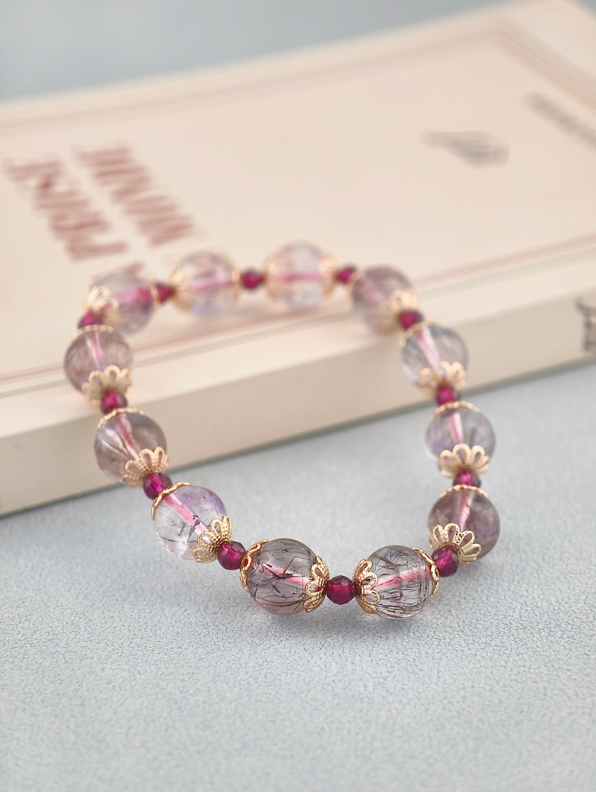 Natural Super Seven and Garnet Delicate Style Bracelet image