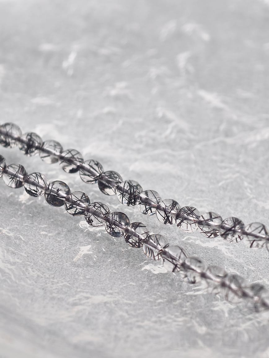 High Quality Natural Black Rutilated Quartz Two-Wrap Bracelet image