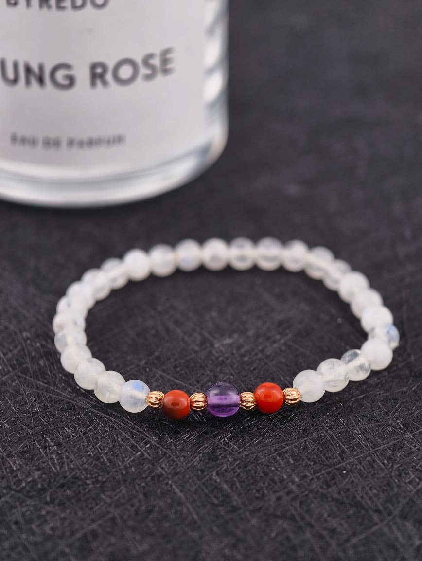 Moonstone and South Red Agate Amethyst Bracelet image