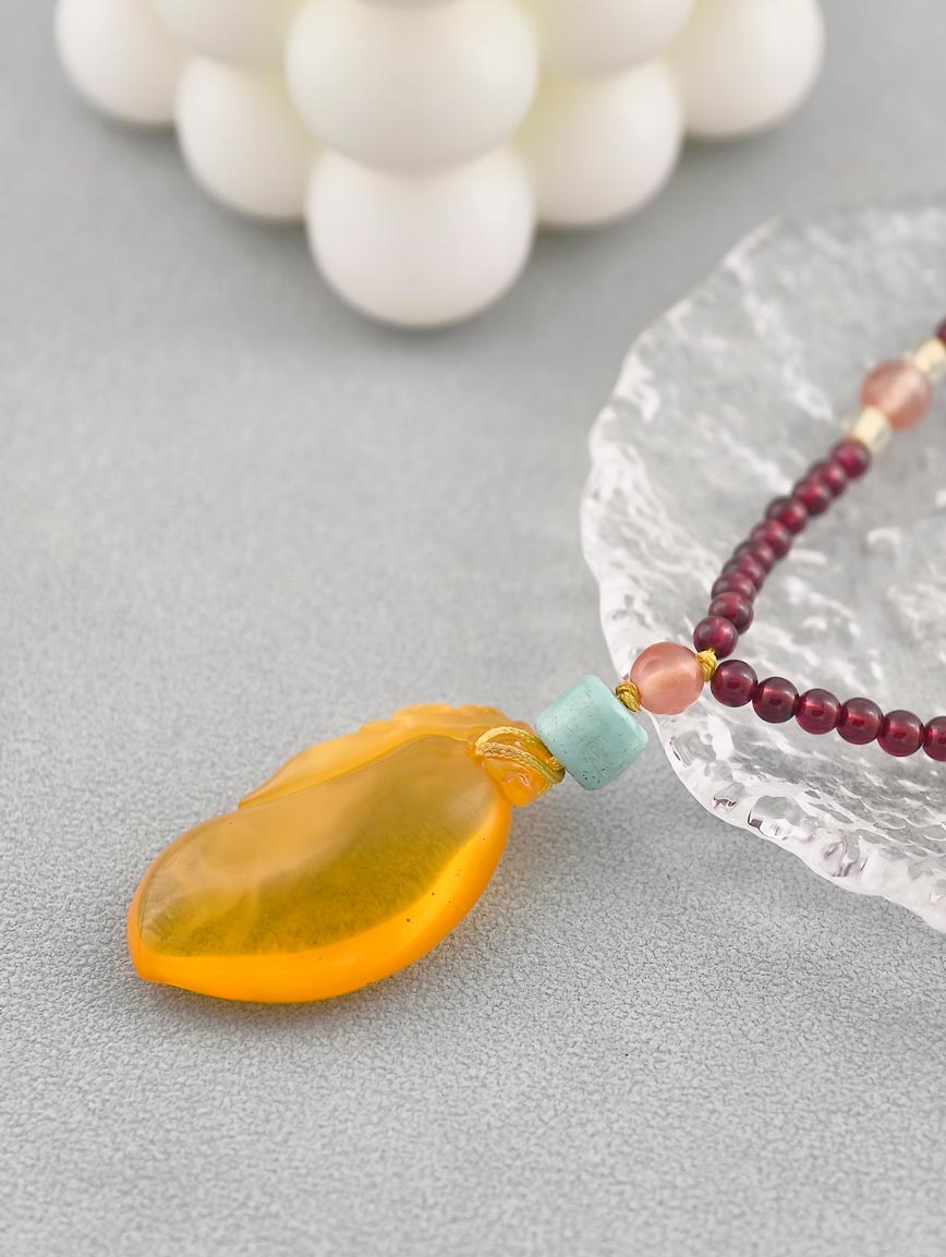 Amber Pendant with Turquoise South Red Agate and Garnet Necklace image
