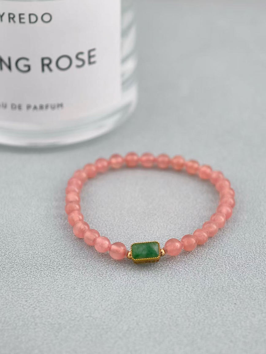 Natural Rhodochrosite and 18K Gold Inlaid Jadeite Bracelet image