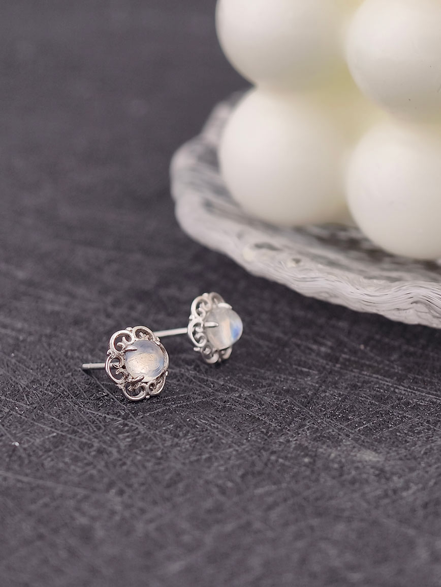 Natural Blue Moonstone Sterling Silver Earrings image
