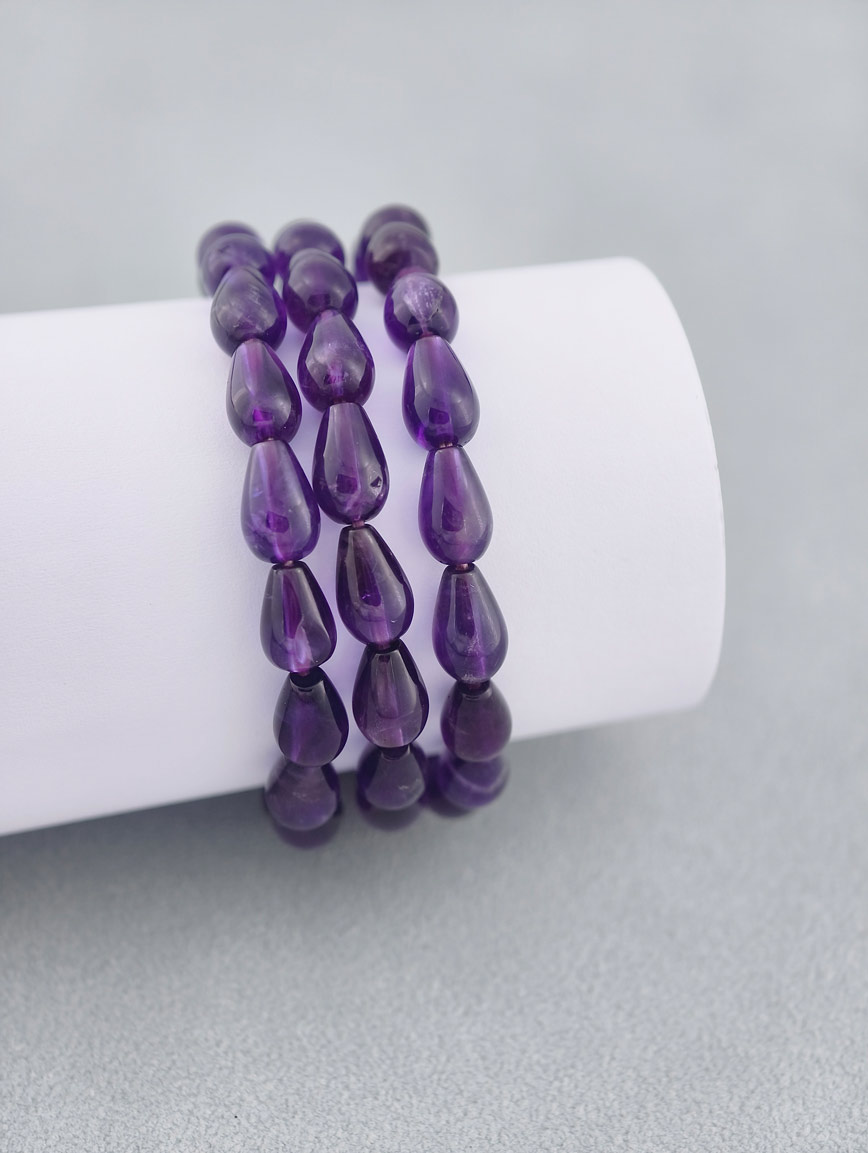 Natural Drop-Shaped Amethyst Three-Wrap Bracelet image