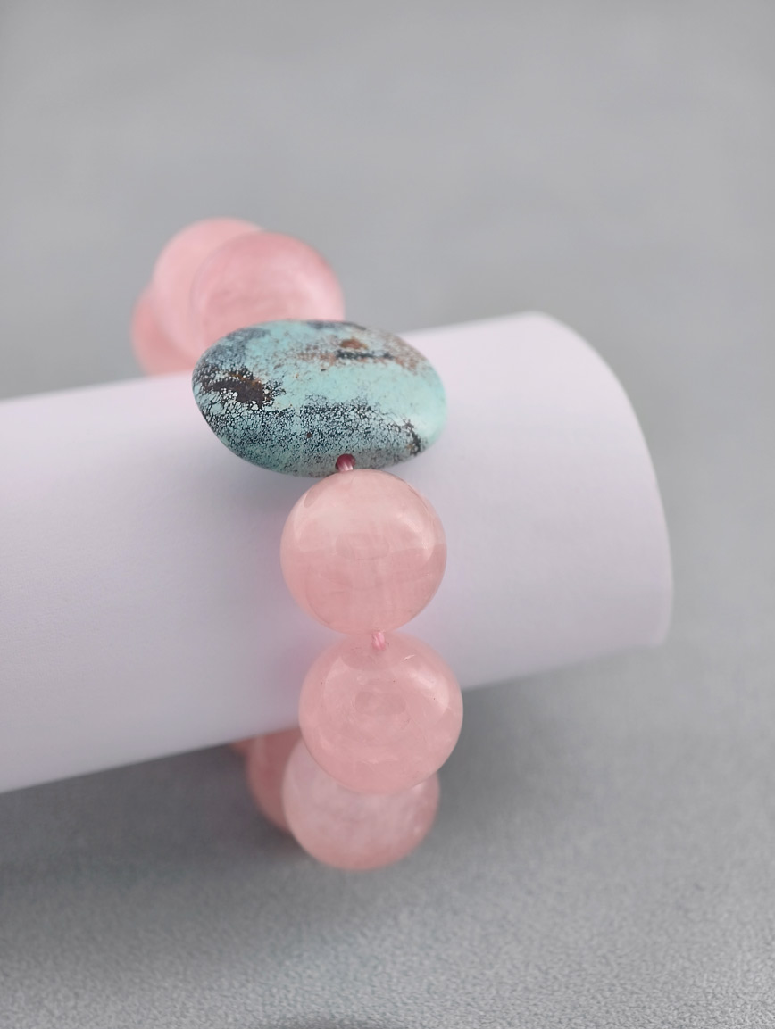 Natural Rose Quartz and Turquoise Bracelet image