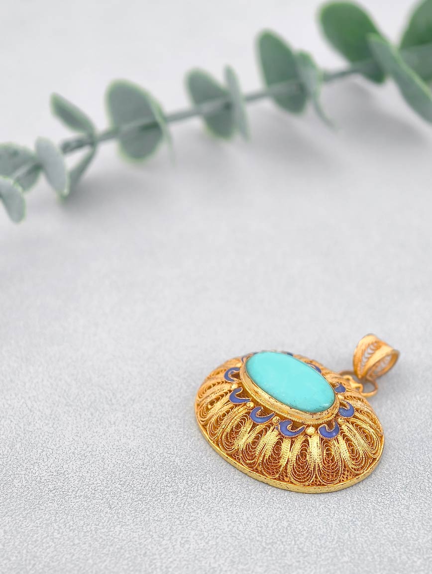 Natural Turquoise Cloisonne Enamel Pendant image