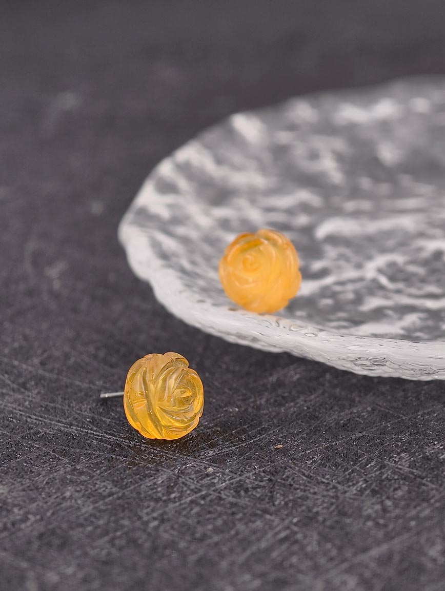 Natural Flower Shaped Amber Sterling Silver Earrings image