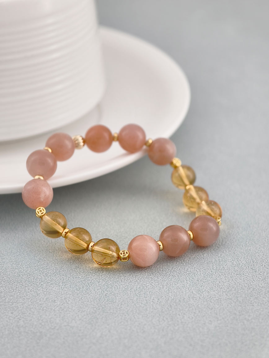 Natural Orange Moonstone and Citrine Bracelet image
