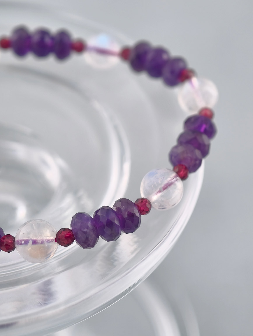 Natural Amethyst and Moonstone Garnet Bracelet image