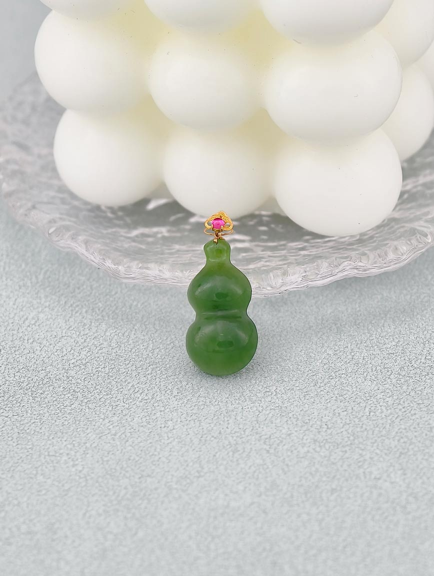 18K Gold Natural Jasper Gourd Simple Style Pendant image