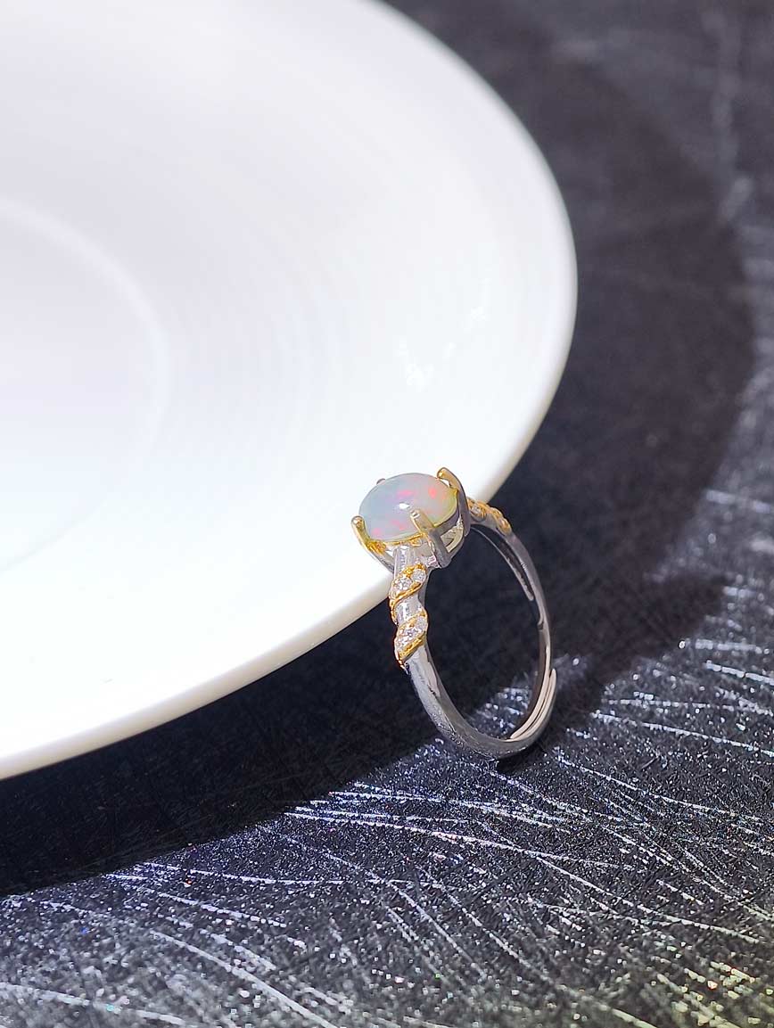 Sterling Silver Inlaid Natural Opal Design Ring image