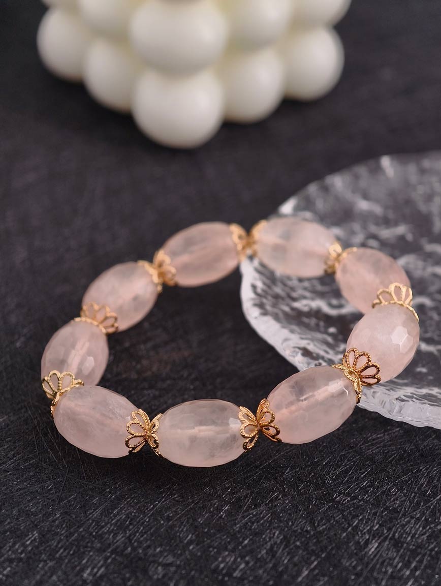 Natural Date Shaped Rose Quartz Bracelet image