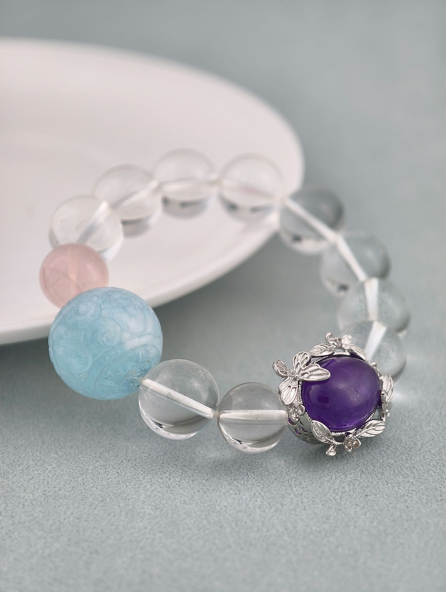 Natural Clear Quartz and Aquamarine Amethyst Rose Quartz Bracelet image