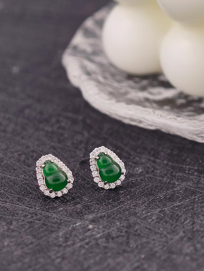 Natural Jadeite Gourd Sterling Silver Earrings image