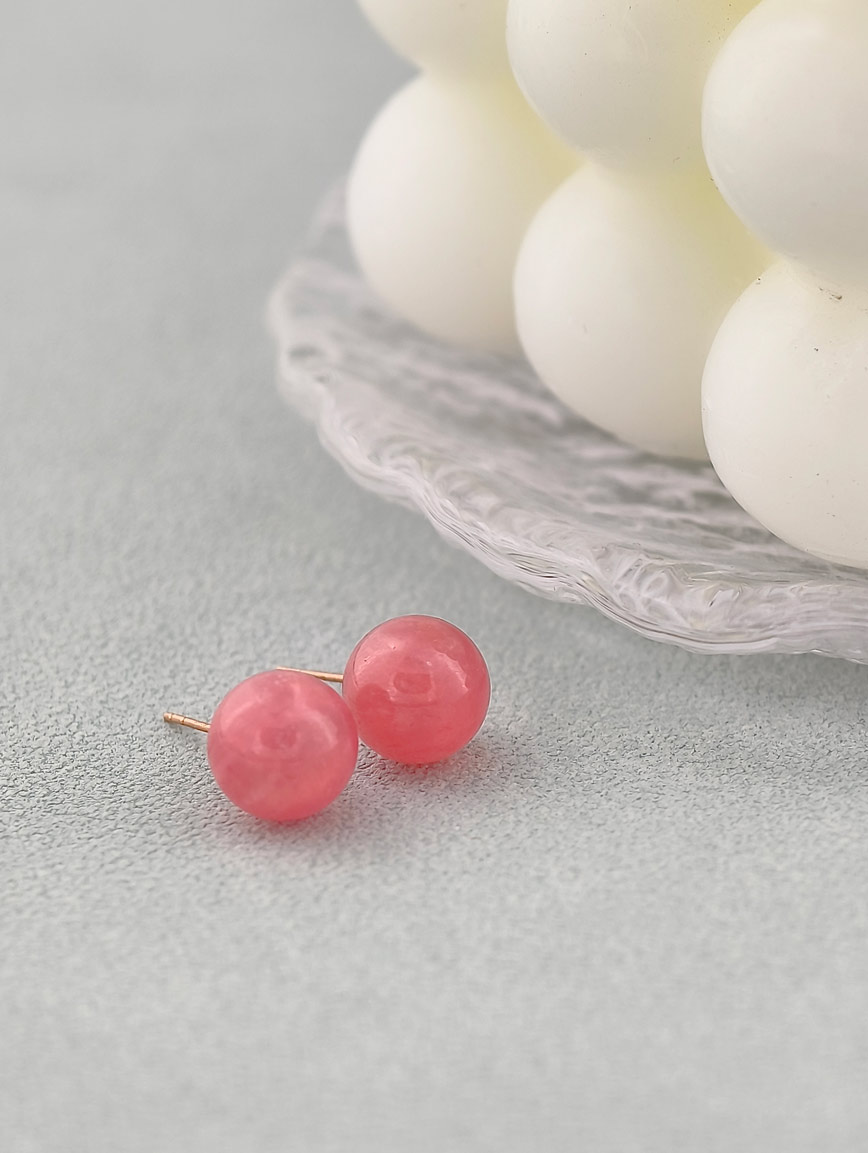18K Gold Natural Rhodochrosite Earrings image