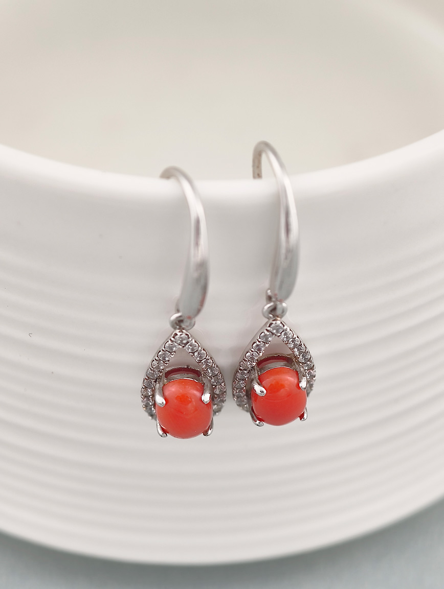Natural Red Coral Exquisite Style Earrings image