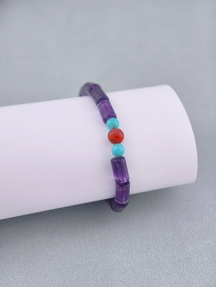 Natural Amethyst and Amazonite South Red Agate Bracelet image
