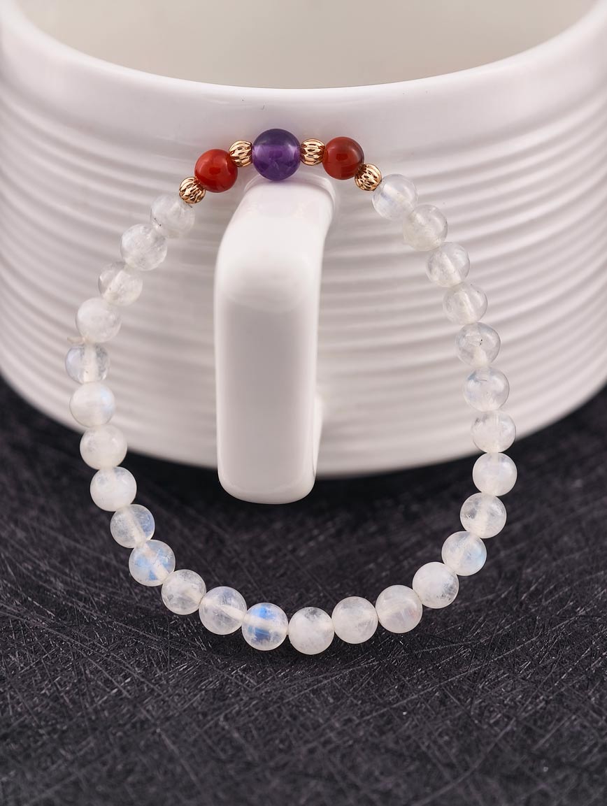 Moonstone and South Red Agate Amethyst Bracelet image