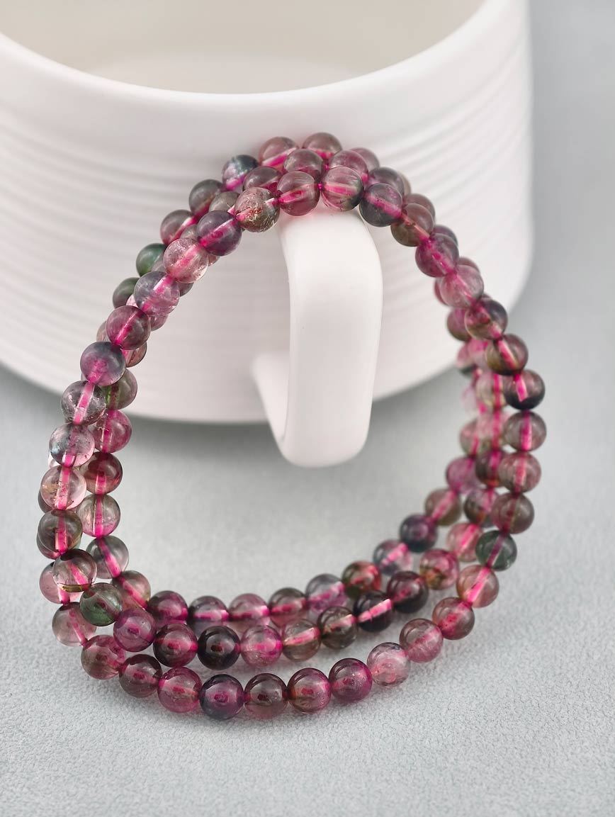 Natural Watermelon Tourmaline Three-Wrap Bracelet image