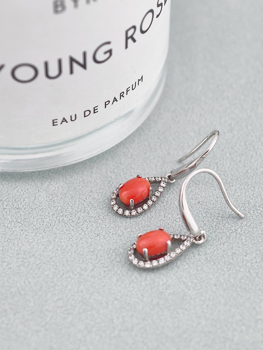 Natural Red Coral Exquisite Style Earrings image