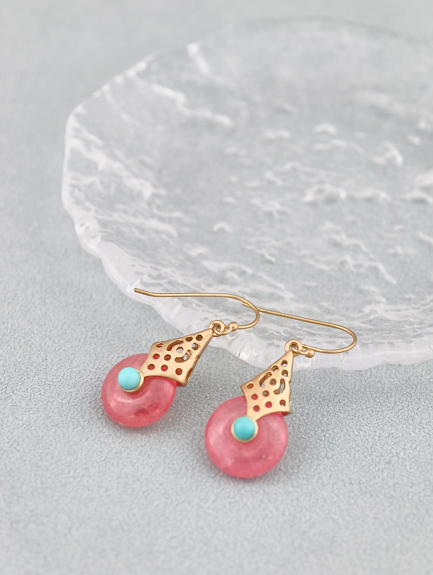 Natural Rhodochrosite and Turquoise Sterling Silver Earrings image