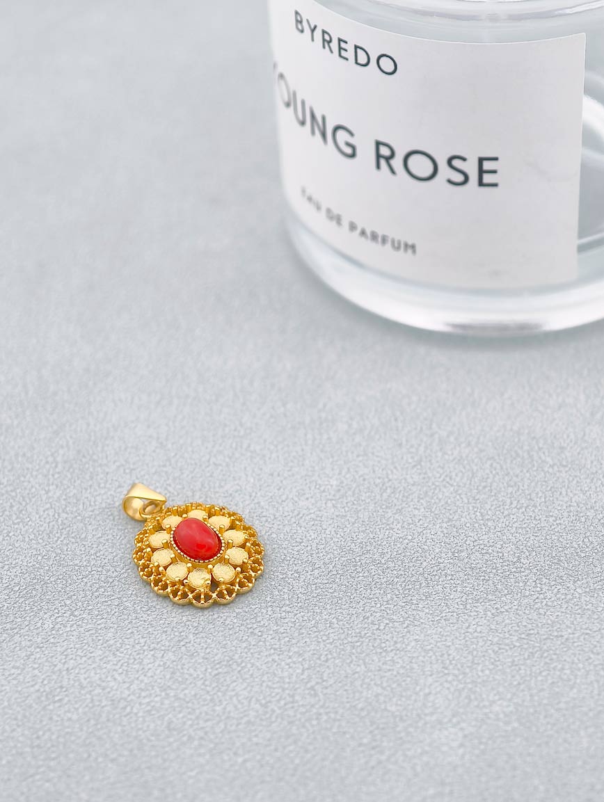 Natural Red Coral Sterling Silver Pendant image