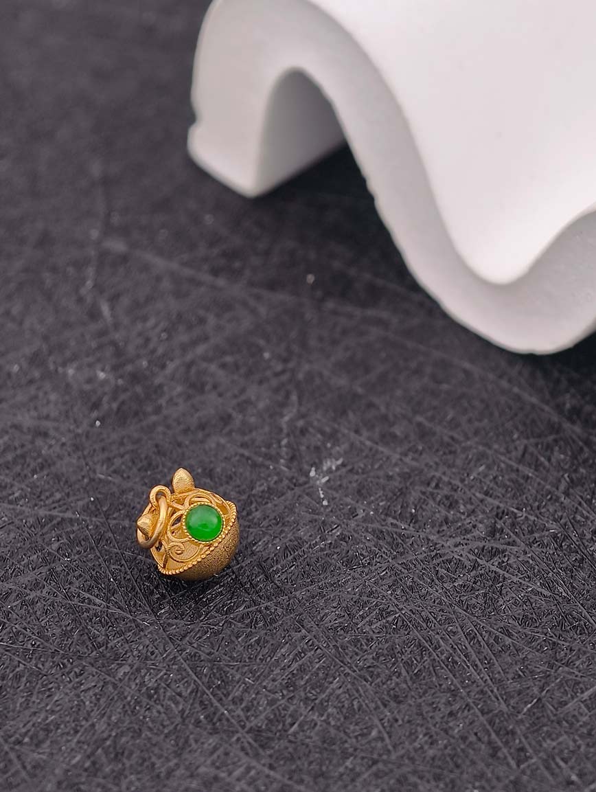 Jadeite Openwork Bell Cat Sterling Silver Pendant image