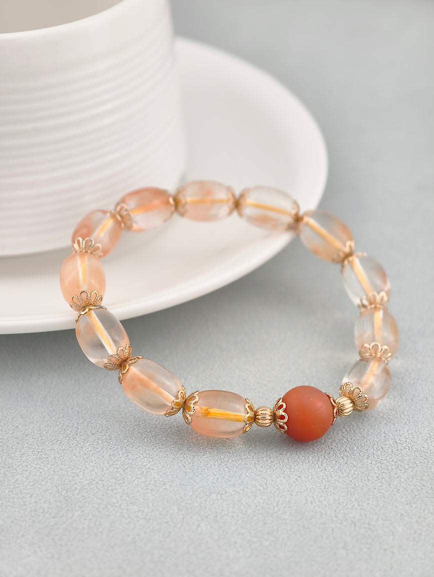 Natural Orange Rabbit Fur and South Red Agate Bracelet image