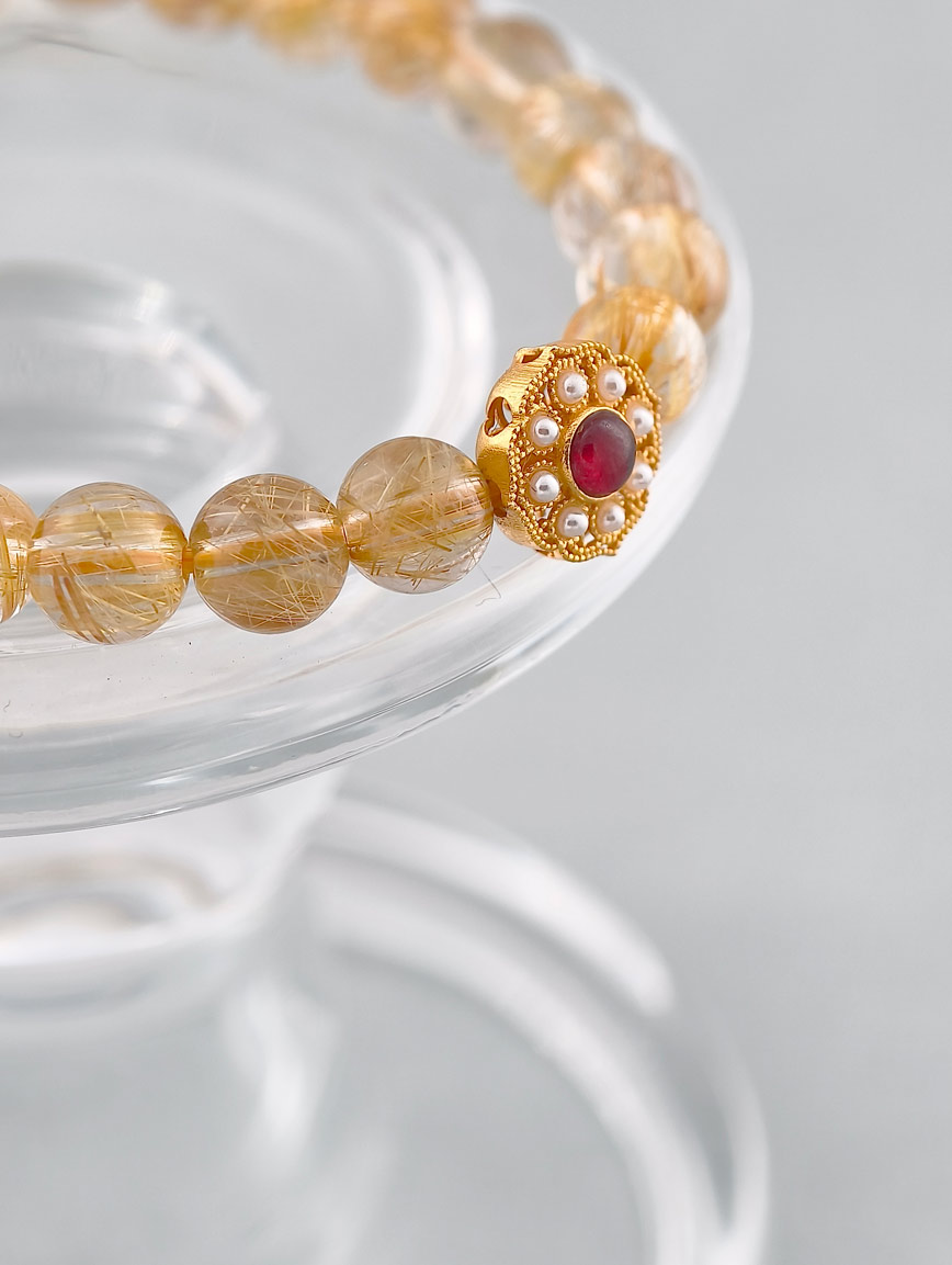 Natural Rutilated Quartz and Tourmaline Bracelet image