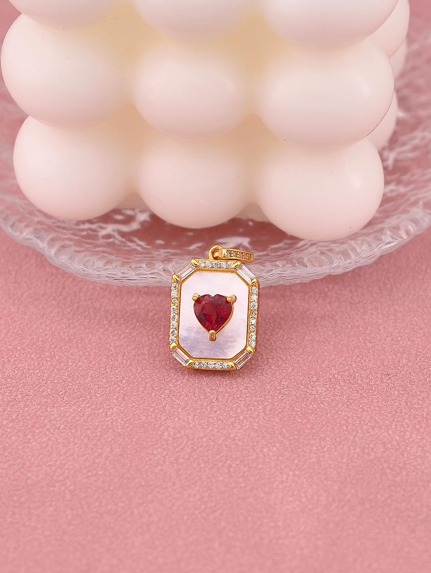 Natural Heart Garnet Mother of Pearl Sterling Silver Pendant image