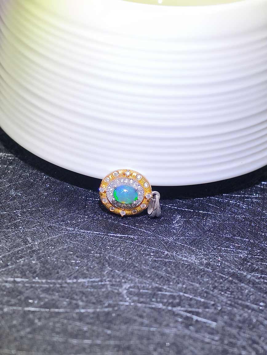 Natural Opal Sterling Silver Gold Plated Seiko Pendant image
