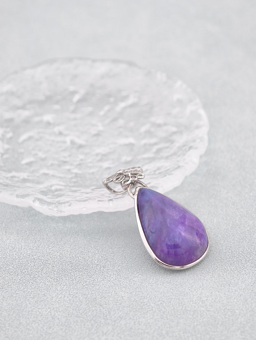 Natural Sugilite Delicate Style Sterling Silver Pendant image