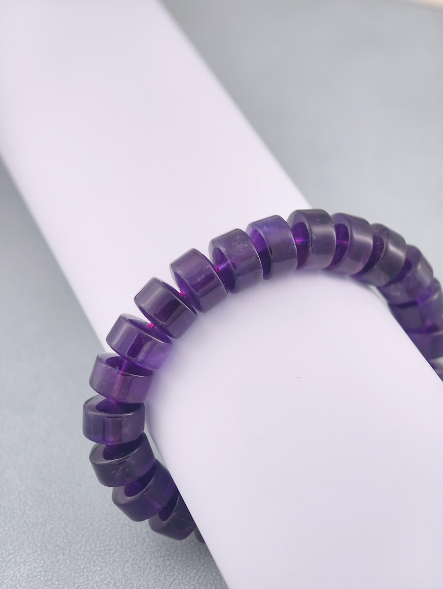 Natural Amethyst Wheel Bead Bracelet image
