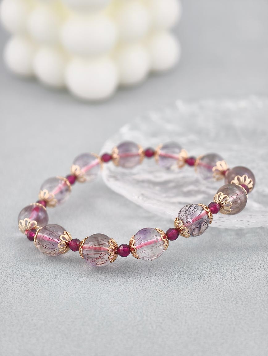 Natural Super Seven and Garnet Delicate Style Bracelet image