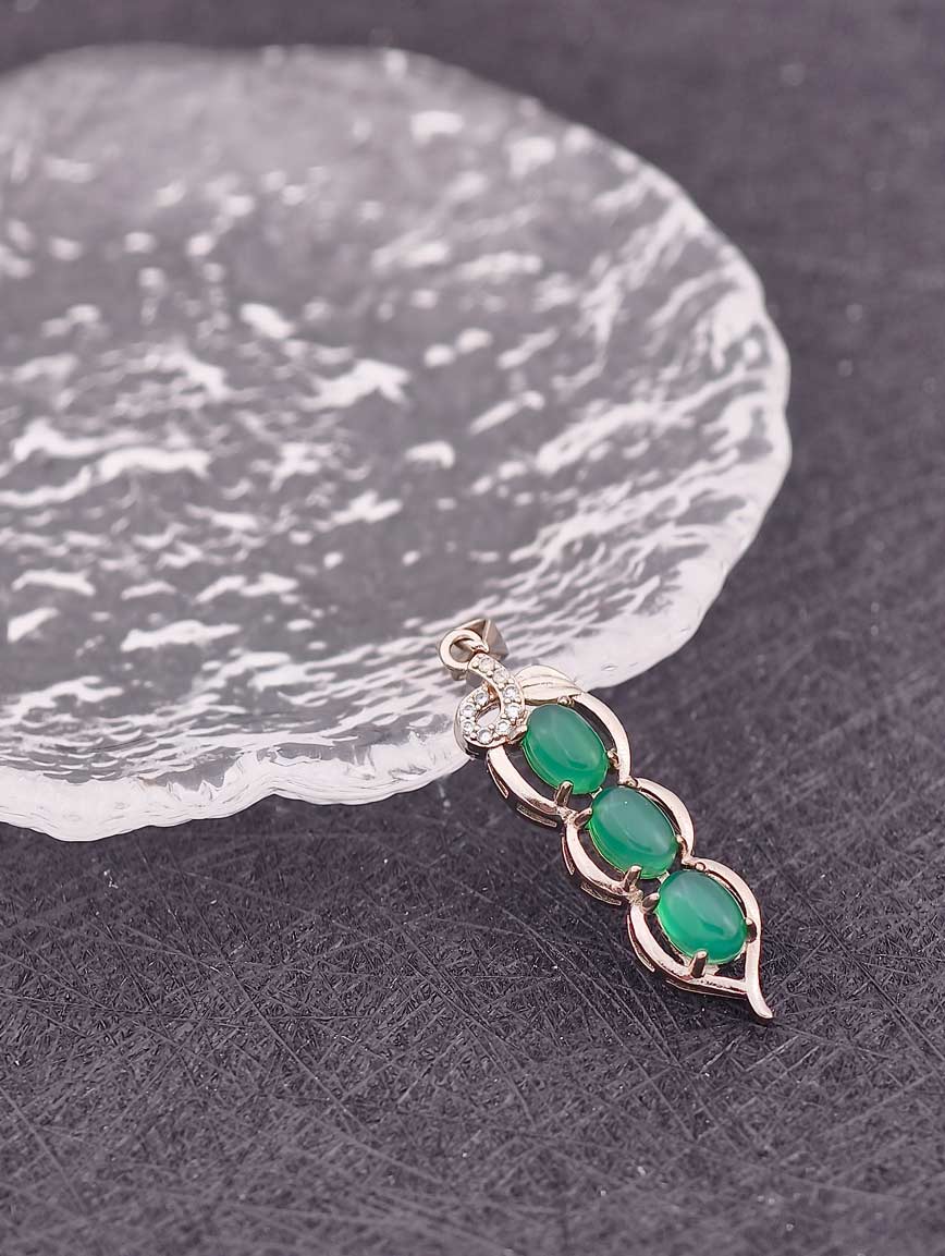 Natural Chrysoprase Green Beans Sterling Silver Pendant image