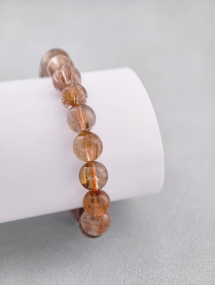 Natural Brazilian Copper Rutilated Quartz Round Bead Bracelet image